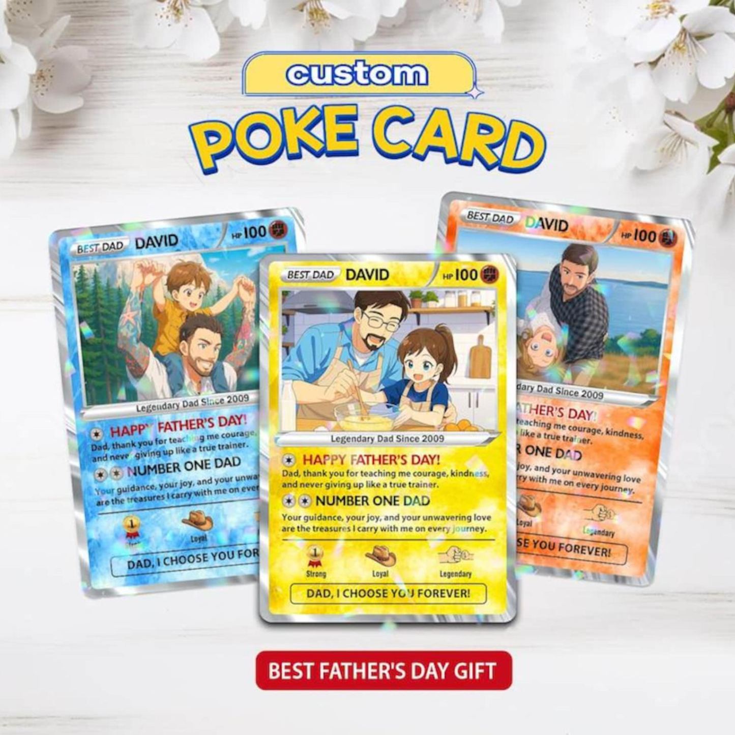 Benutzerdefinierte Vatertags-Poke-Karte, personalisierte Poke-Anime-Papa-Karte, Vatertagsgeschenk, individuelle Anime-Karte, Gamer-Papa-Geschenk, Geschenk für Ehemann - MyFaceSocksDE