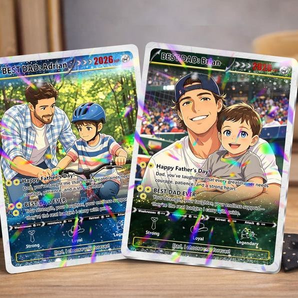 Individuelle Monster-Trainer-Sammelkarte zum Vatertag – personalisiertes Foto-Andenken, von Anime-Kreaturen inspirierte Karte, einzigartiges Geschenk für Gamer-Väter und Geek-Väter - MyFaceSocksDE