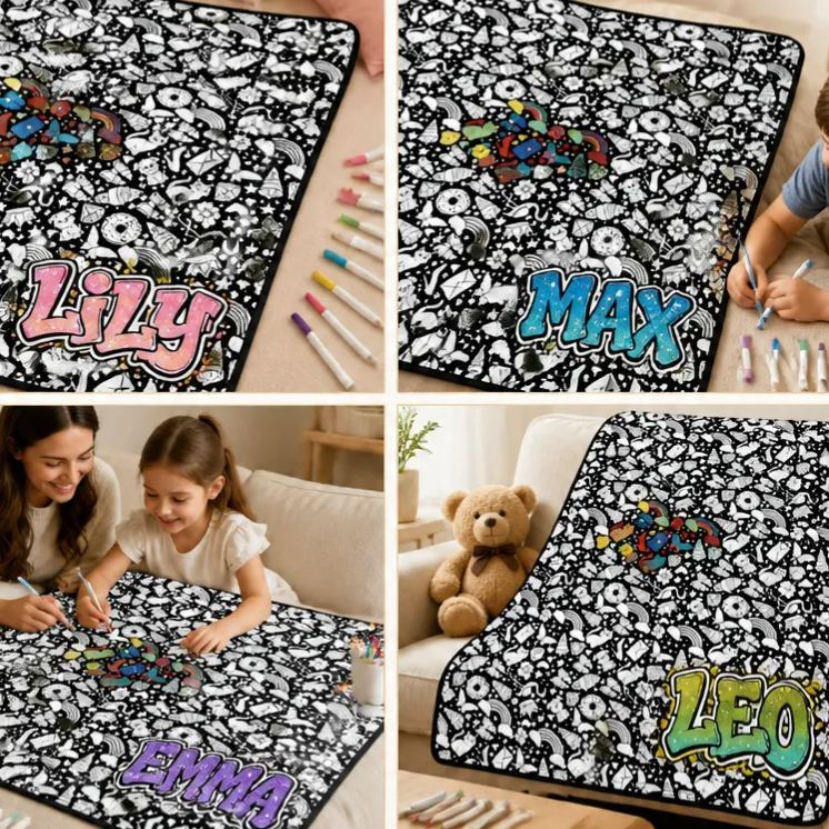 DIY-Zeichendecke (optional Mit 24-farbigem Marker-Set) Gestalte Deine Eigene Kunstdecke Waschbare Erinnerungsdecke Für Kinder Und Erwachsene - MyFaceSocksDE