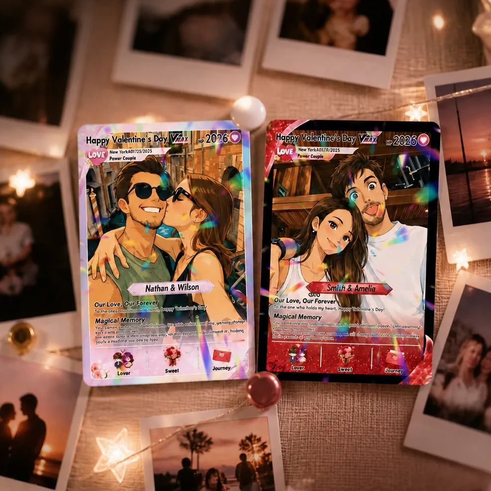 Personalisierte Poke-Valentinstagskarte, Individuelle Foto-Anime-Paarkarte, Hochzeits- Und Jahrestagsgeschenk Für Sie, Ihn, Freundgeschenk - MyFaceSocksDE