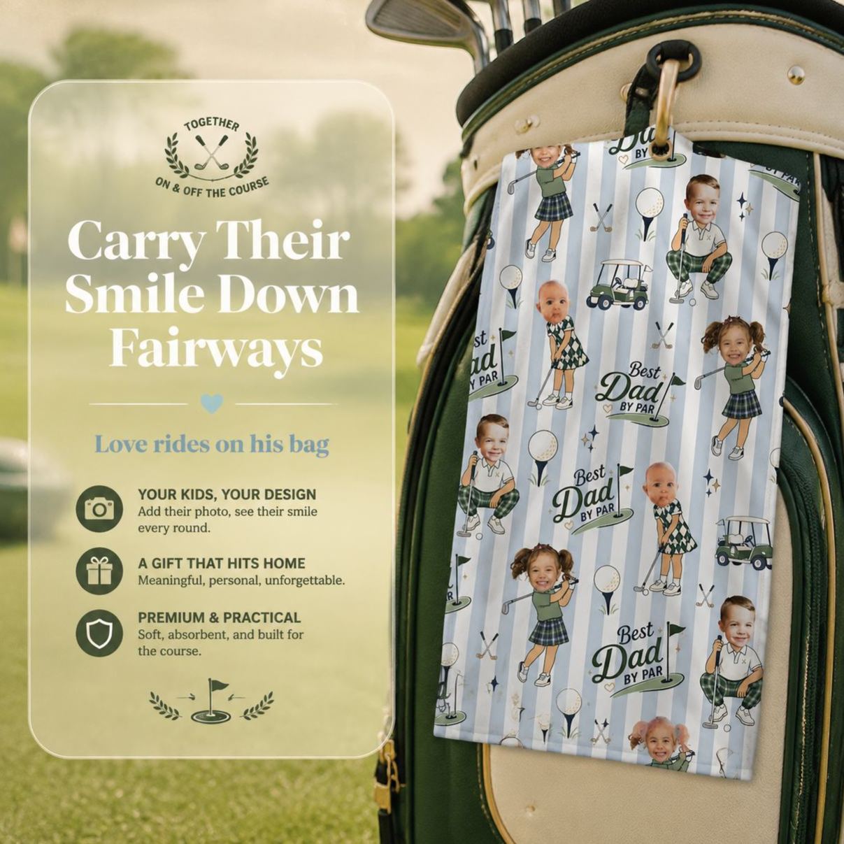 Personalisiertes Golfhandtuch, Personalisiertes Geschenk Für Papa Von Kindern, Golf-Souvenir Zum Vatertag - MyFaceSocksDE