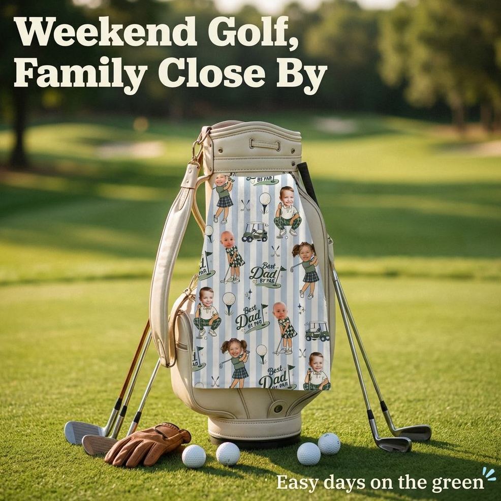 Personalisiertes Golfhandtuch, Personalisiertes Geschenk Für Papa Von Kindern, Golf-Souvenir Zum Vatertag - MyFaceSocksDE