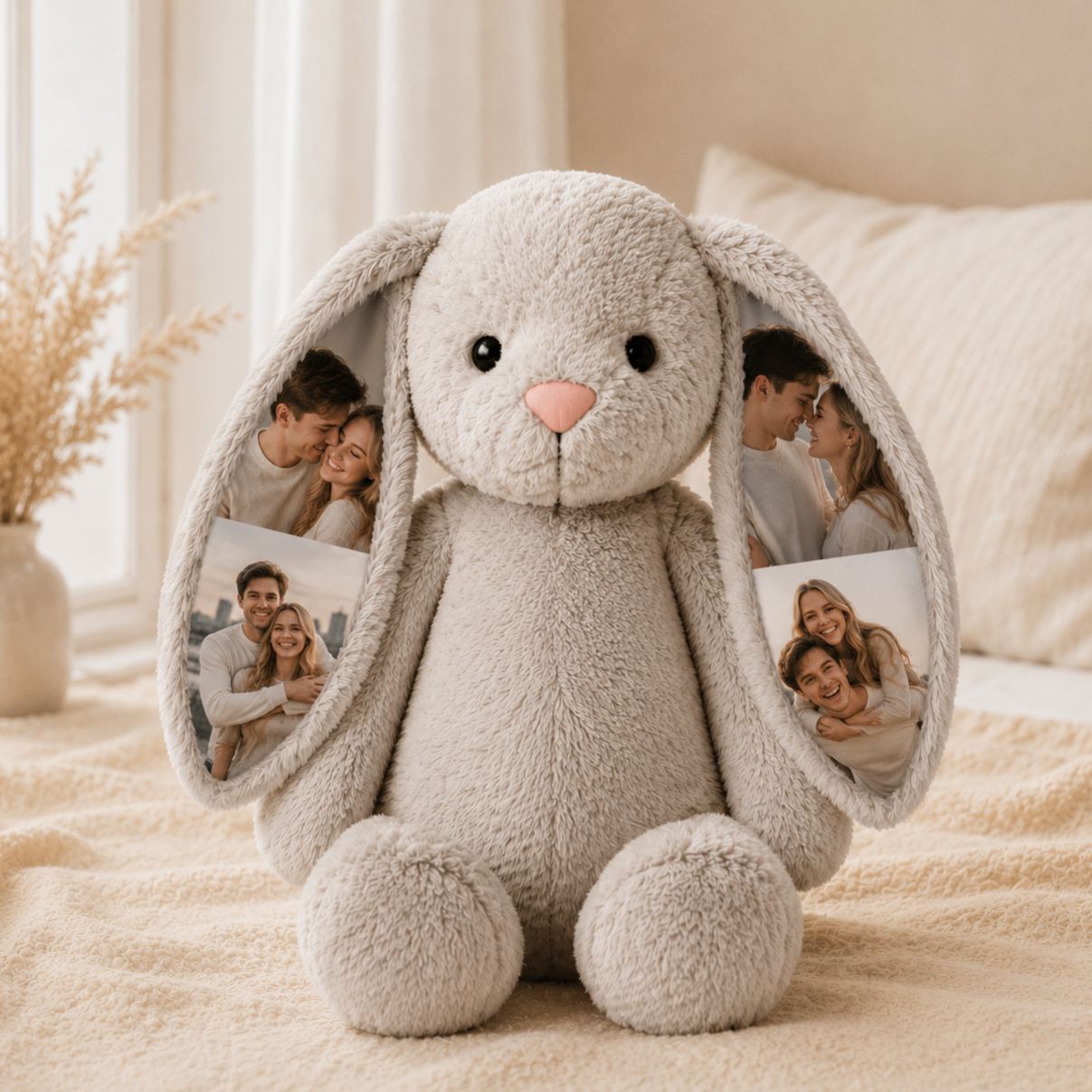 Personalisierter Hasenplüsch Mit Geheimem Foto – Individuelles Geschenk Für Paare, Familie Und Freunde - MyFaceSocksDE