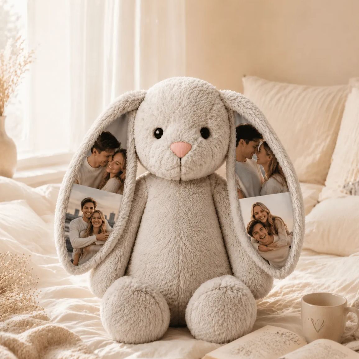 Personalisierter Fotohase Als Plüschtier – Häschen Mit Versteckten Ohren, Ideales Valentinstagsgeschenk Für Paare - MyFaceSocksDE