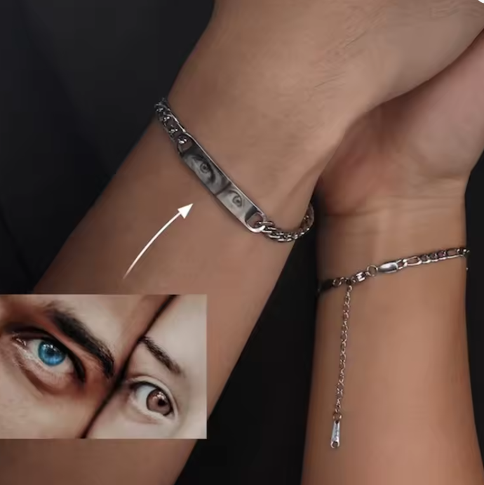 Personalisiertes Augenfotoarmband Für Paare – Individuelles Lasergraviertes Edelstahl-andenken, Jubiläumsgeschenk - MyFaceSocksDE