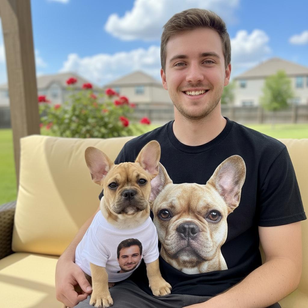 Individuelles Foto-t-shirt-set: Partnerlook Für Hund Und Besitzer – Personalisiertes Geschenk Für Tierliebhaber - MyFaceSocksDE