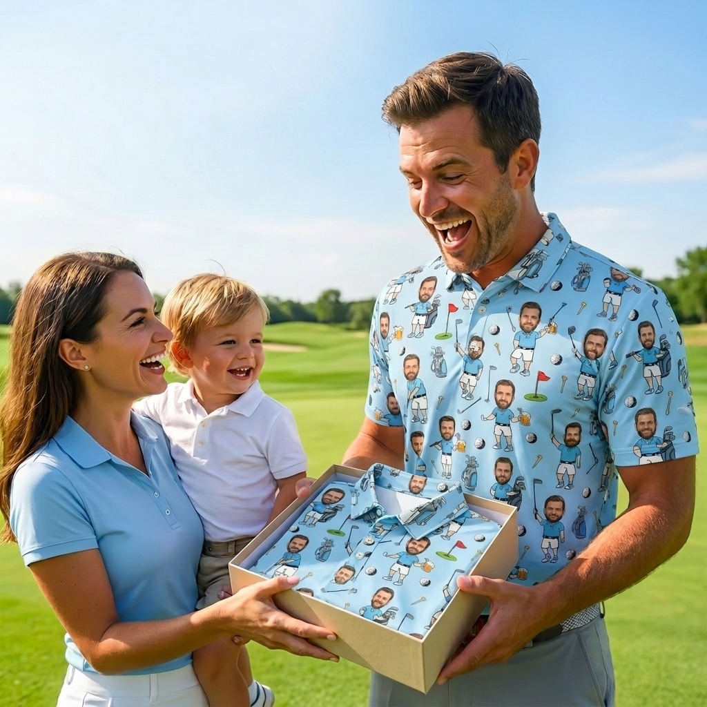 Personalized Face Photo Golf Polo Shir, Father's Day Gifts, Funny Polo Shirt for Golfer, Custom Face Photo Polo Shirt, Photo Golf Polo Shirt - myfacesockseu