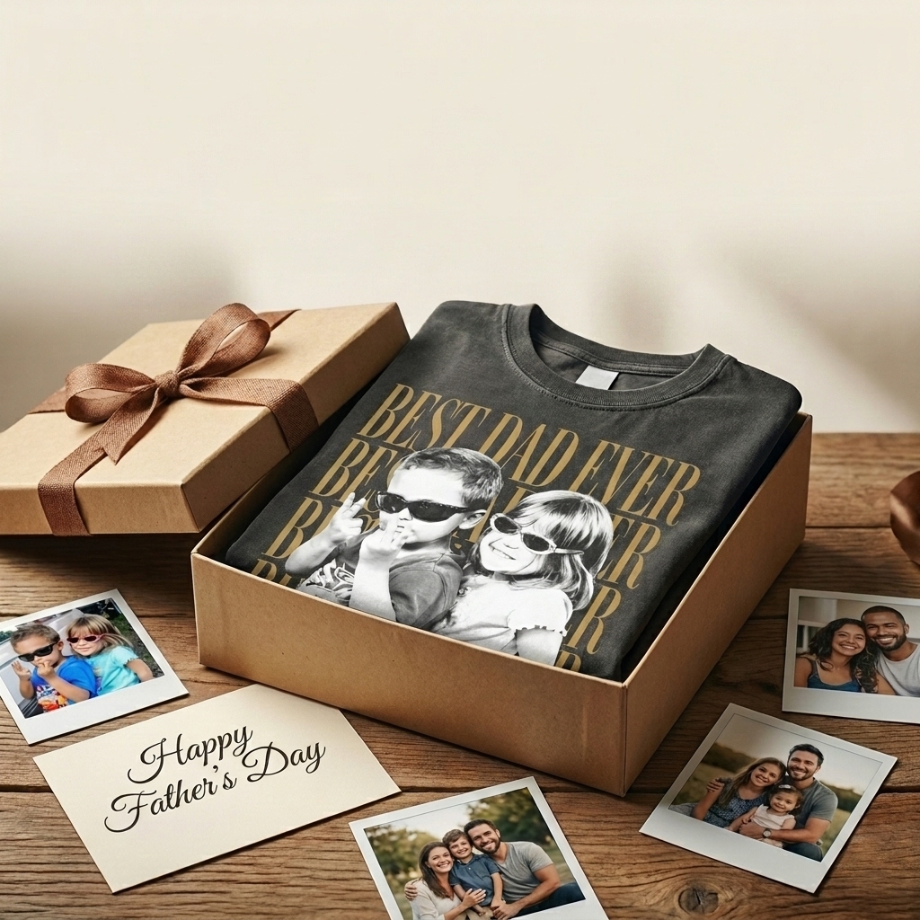 Custom Dad Vintage Photo Shirt: Personalized Fathers Day Shirt With Kids Photo, Funny Dad Shirt, Best Dad Ever Shirt, New Dad Gift - myfacesockseu
