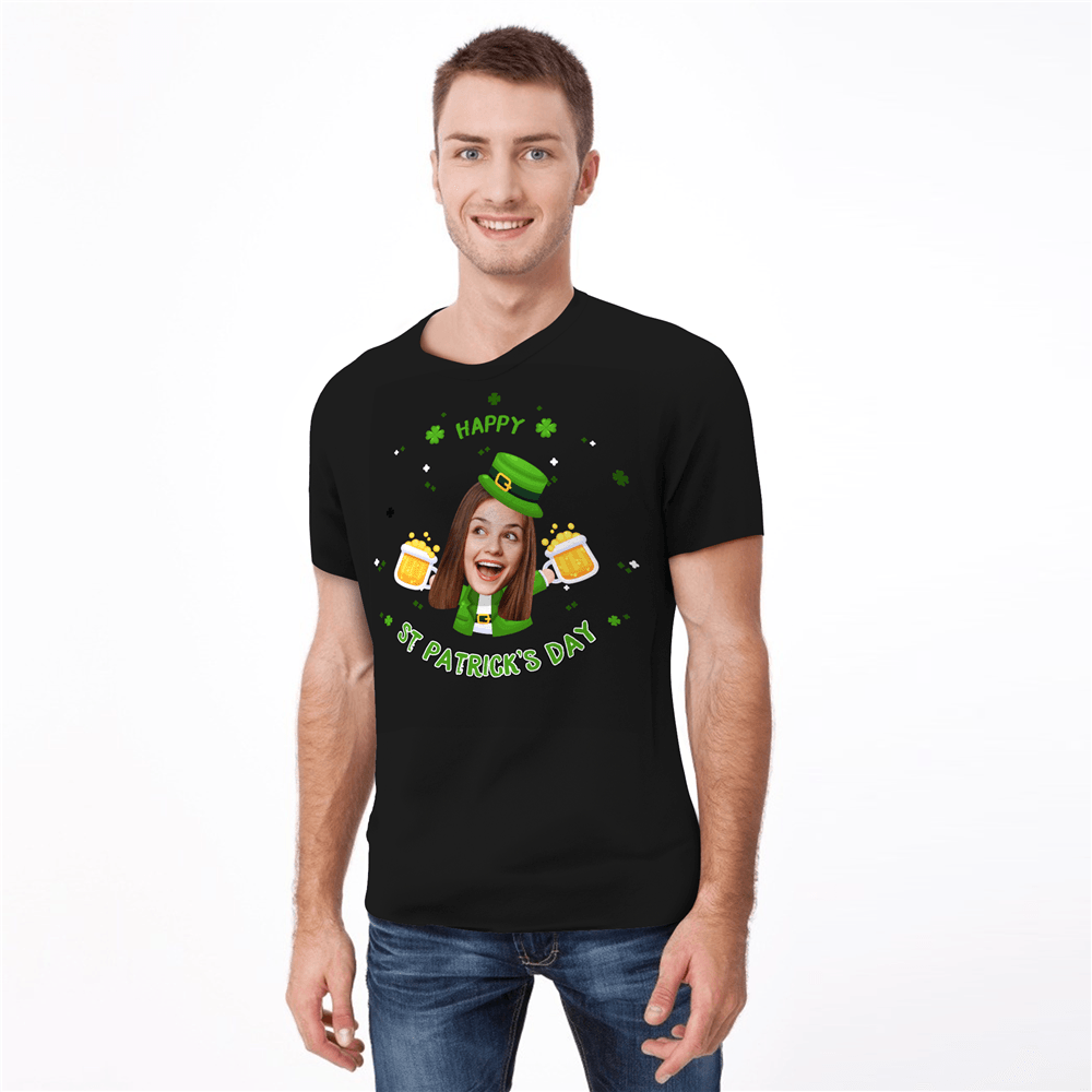 Custom Face Happy St. Patrick's Day Man T-shirt - facesockseur