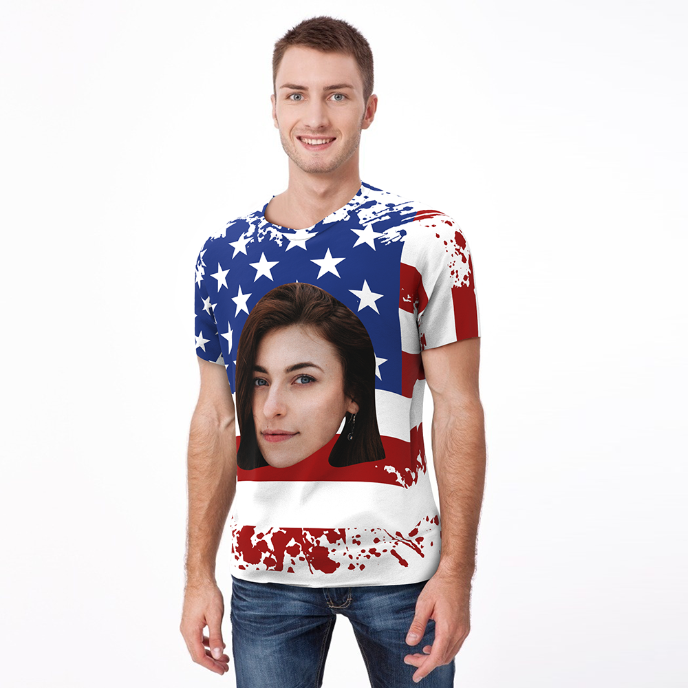 Custom Face American Flag T-shirt - facesockseur