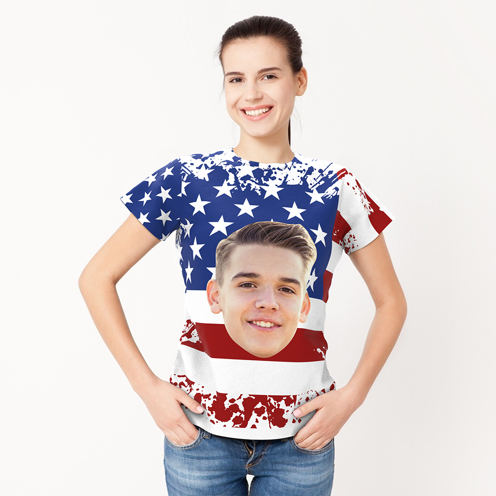 Custom Face American Flag T-shirt - facesockseur