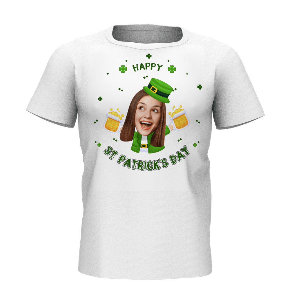 Custom Face Happy St. Patrick's Day Man T-shirt - facesockseur