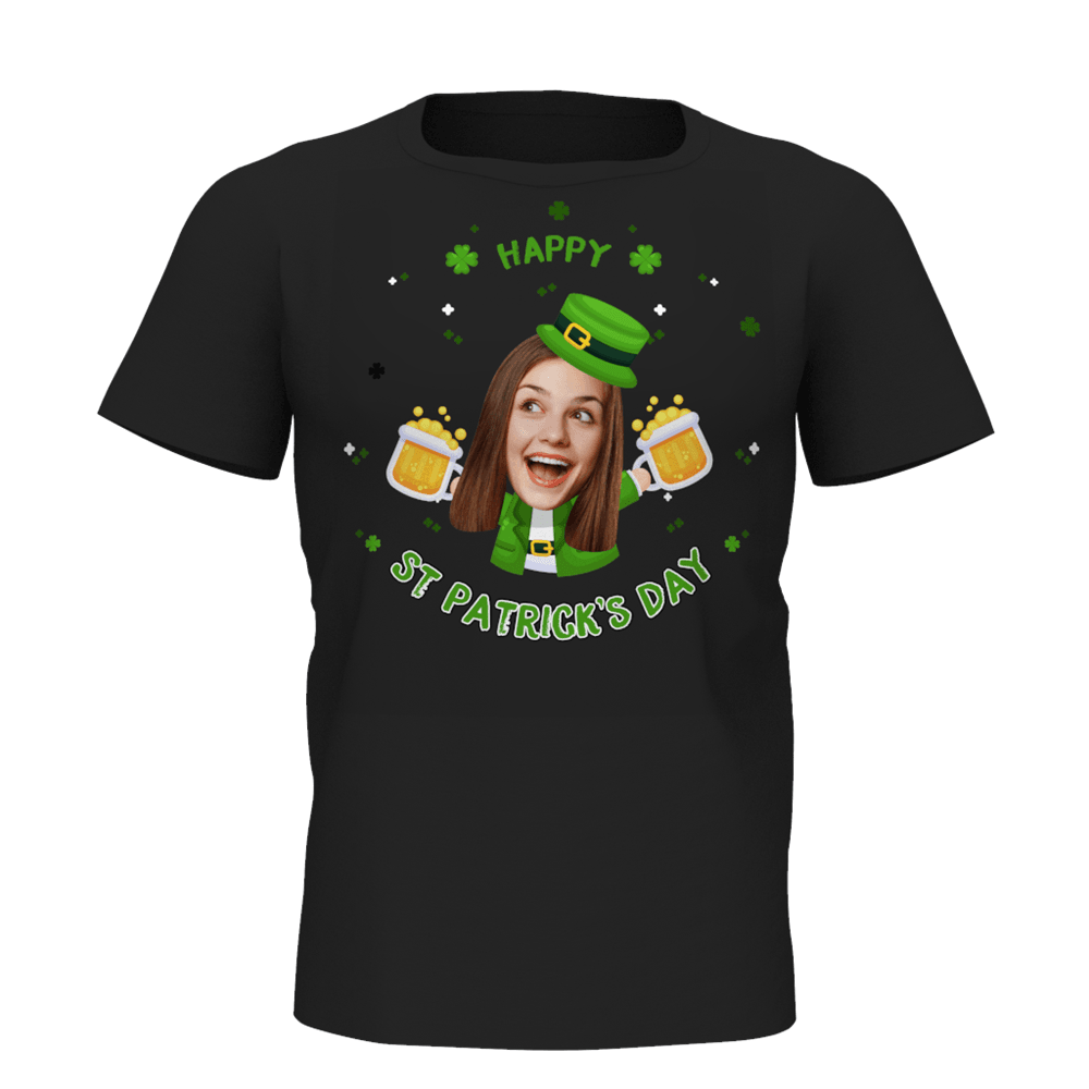 Custom Face Happy St. Patrick's Day Man T-shirt - facesockseur