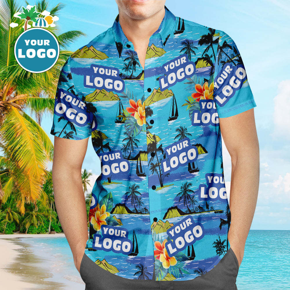 Custom Logo Hawaiian Shirts Mountains Personalized Aloha Beach Shirt For Men - MyFaceSocksEU
