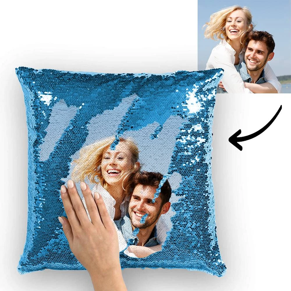 Custom Couple Photo Magic Sequins Pillow Multicolor Sequin Cushion 15.75inch*15.75inch - Best Gift - MyFaceSocksEU