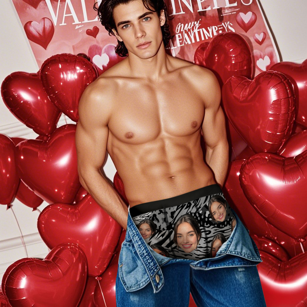 Custom Face Boxer Shorts Men's Face Mixed Patterns Underwear Valentine's Day Gifts Pink - myfacesockseu