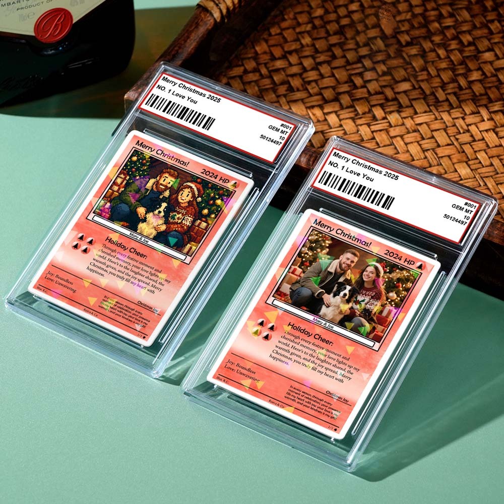 Custom Merry Christmas Trading Card Present for Lover Turn Your Photo into a Unique Collectible Pixel Man Style Card Xmas Gift Idea - myfacesockseu
