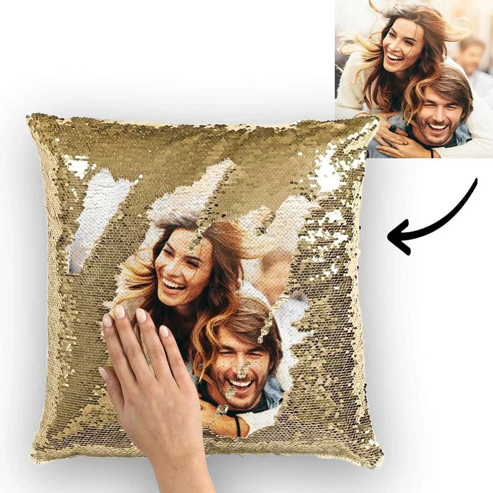 Custom Couple Photo Magic Sequins Pillow Multicolor Sequin Cushion 15.75inch*15.75inch - Best Gift - MyFaceSocksEU