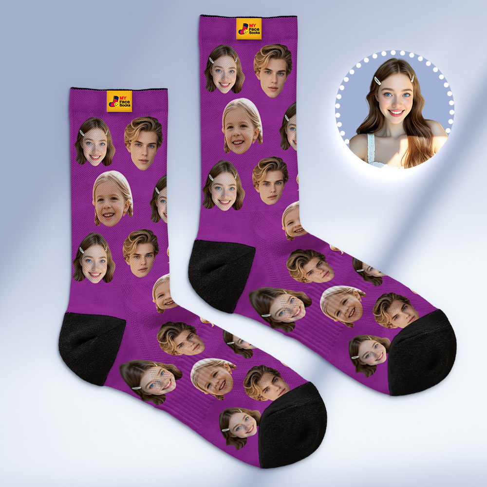 Custom Face Socks Personalized Socks with Faces Photo Green Funny Gift Photo Family Socks - myfacesockseu