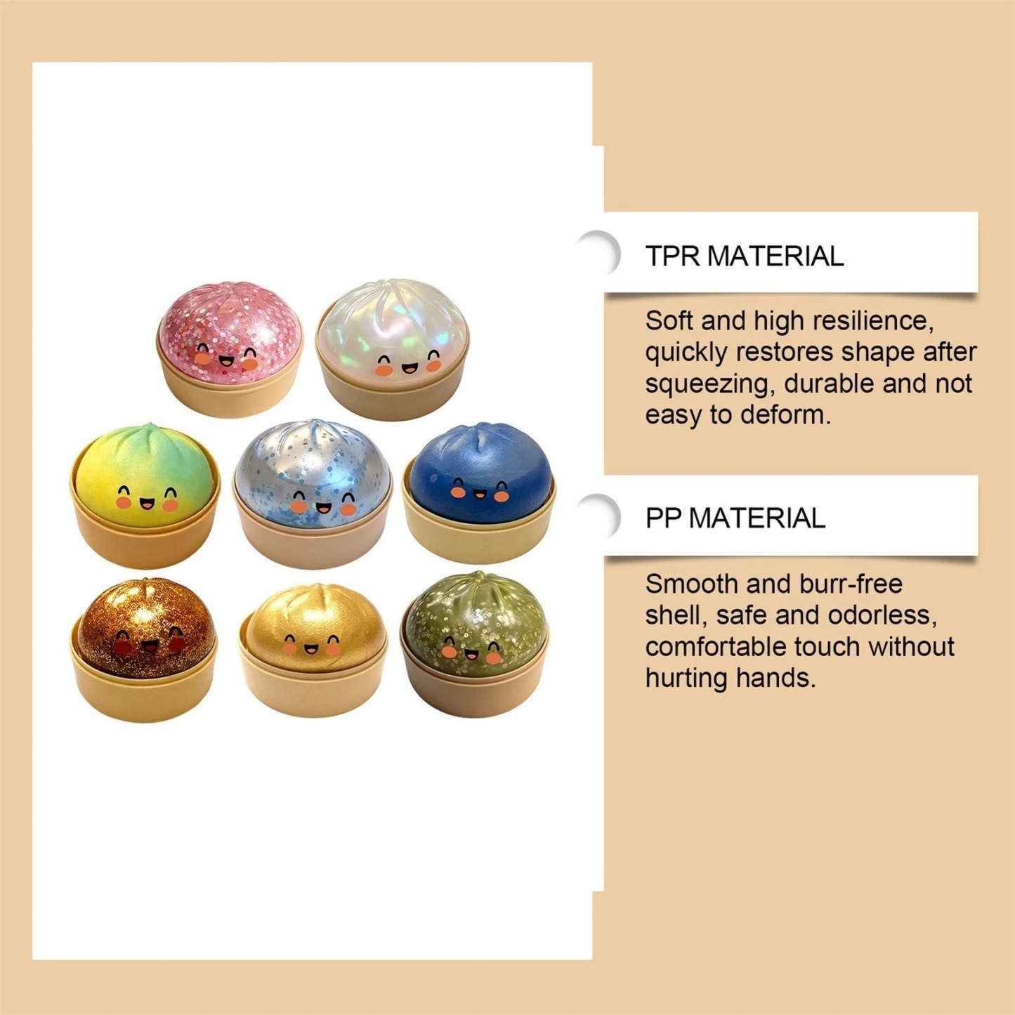 Glitter Dumpling Squishy Toys Steamed Bun Sensory Stress Relief Ball Novelty Desk Soft Squeeze Decompression Gift - myfacesockseu