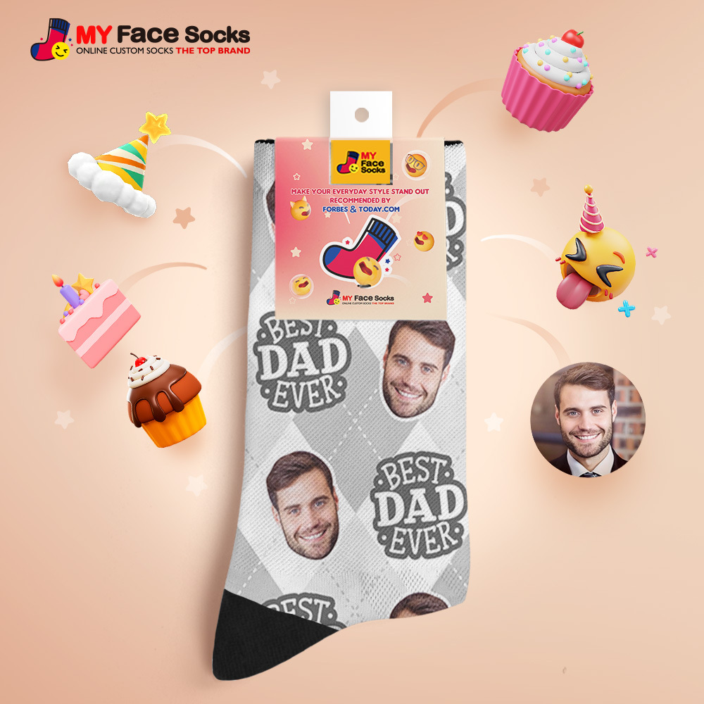 Custom Best Dad Ever Blue Photo Print Socks Colorful  Dad Socks Personalized Custom Design Best Fathers Day Gift - myfacesockseu