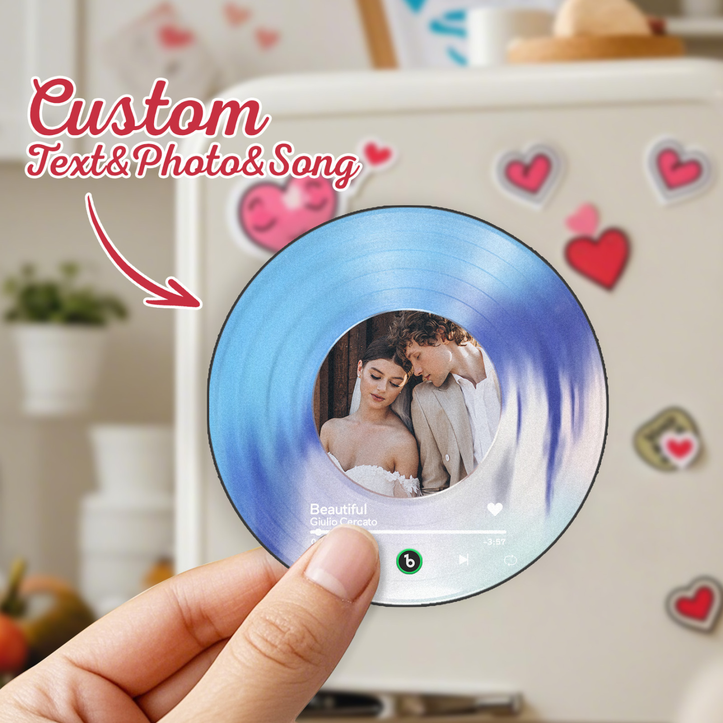 Personalized Valentine's Gift Custom Song & Photo Vinyl Magnet For Her Photo Couples Gifts Photo Magnet For Him Anniversary Couples Gift