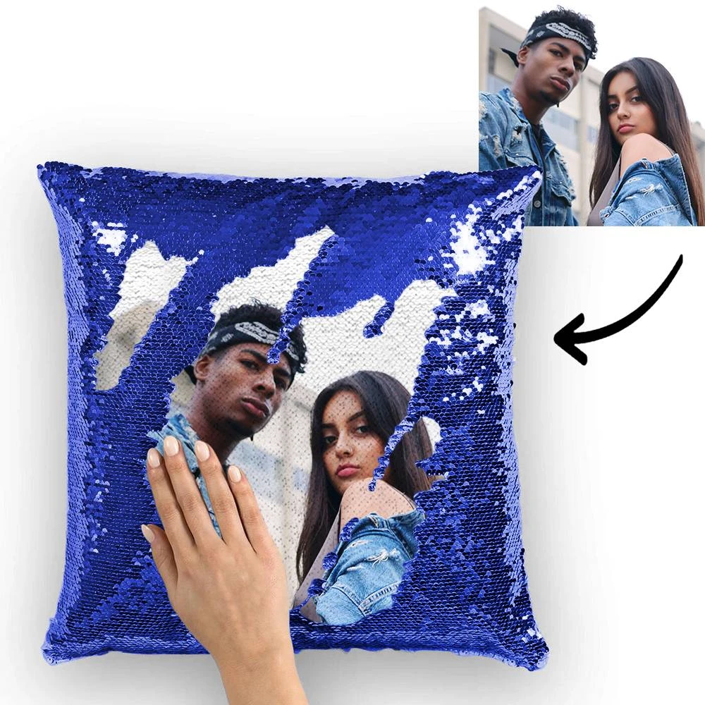 Custom Couple Photo Magic Sequins Pillow Multicolor Sequin Cushion 15.75inch*15.75inch - Best Gift - MyFaceSocksEU