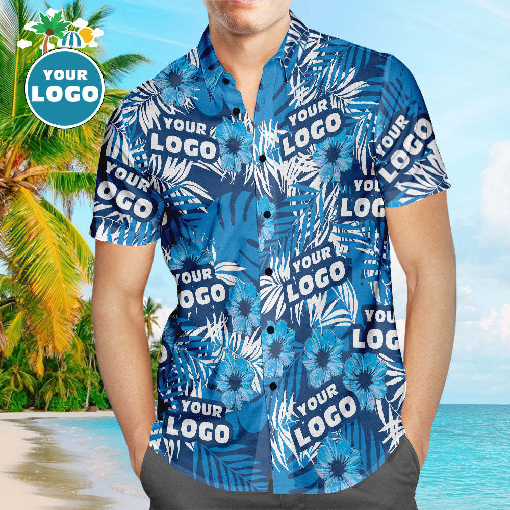 Custom Logo Hawaiian Shirts Flowers and Leaves Design Personalized Aloha Beach Shirt For Men - MyFaceSocksEU