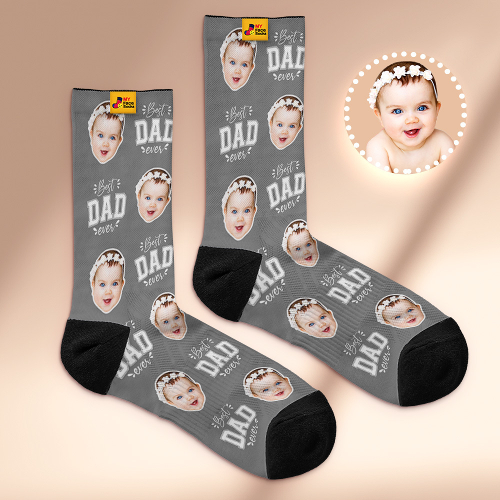 Custom Best Dad Ever Blue Photo Print Socks Colorful  Dad Socks Personalized Custom Design Best Fathers Day Gift - myfacesockseu