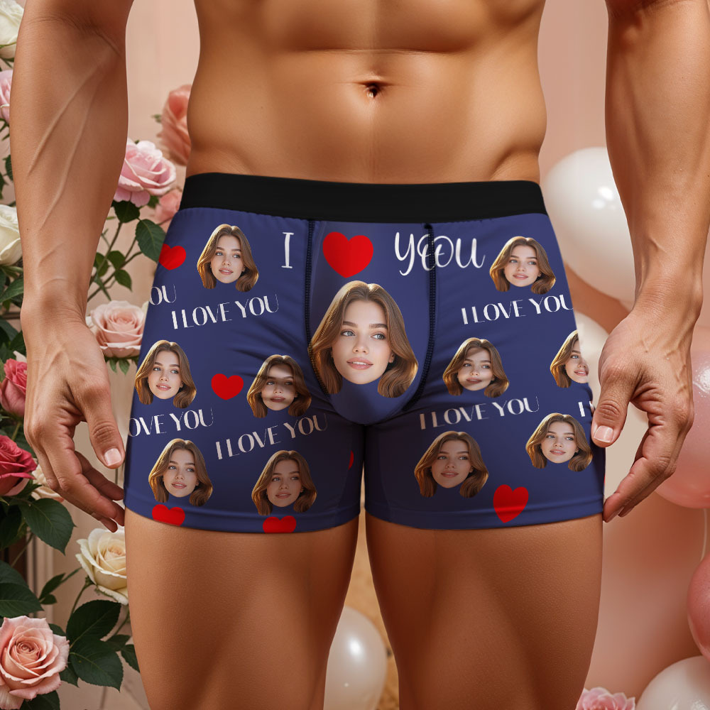 Custom Face Men's Boxer love I Love You Underwear Gifts For Husband Boyfriend Valentine's Day Gift - myfacesockseu