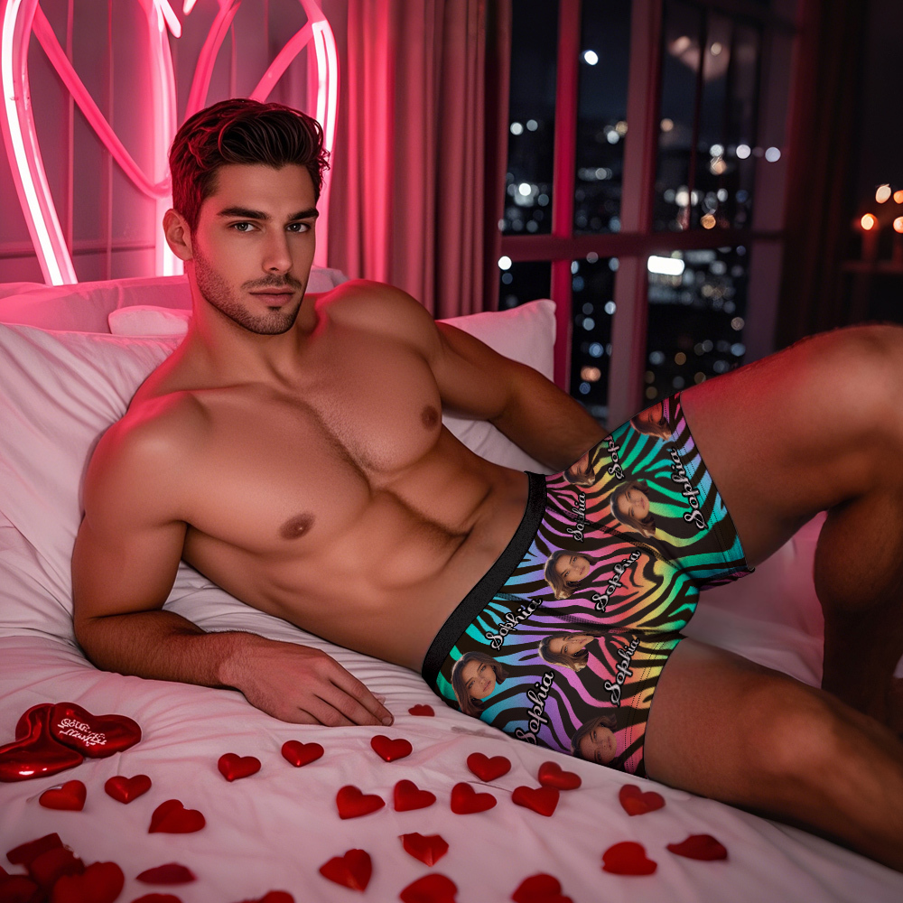 Custom Face and Text White Stripe Boxer Shorts Men's Face Valentine's Day Gifts - myfacesockseu