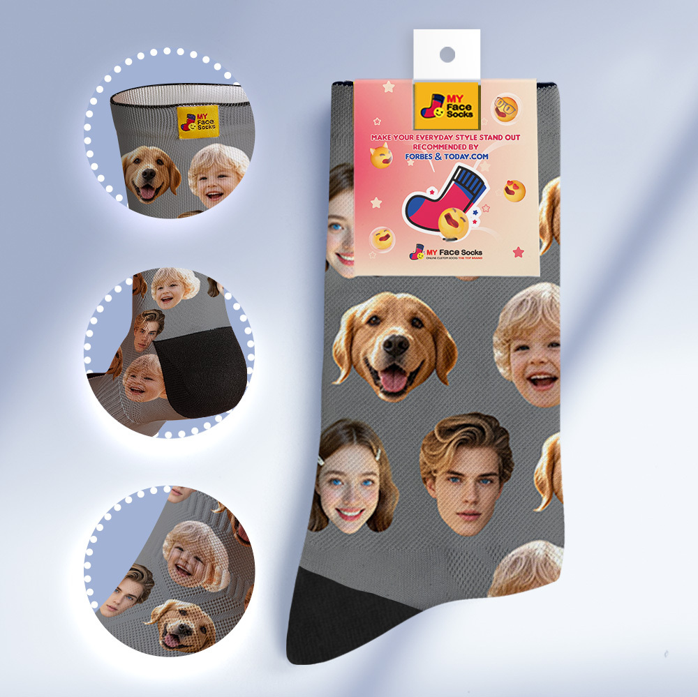 Custom Face Socks Personalized Socks with Faces Photo Blue Funny Gift Photo Family Socks - myfacesockseu
