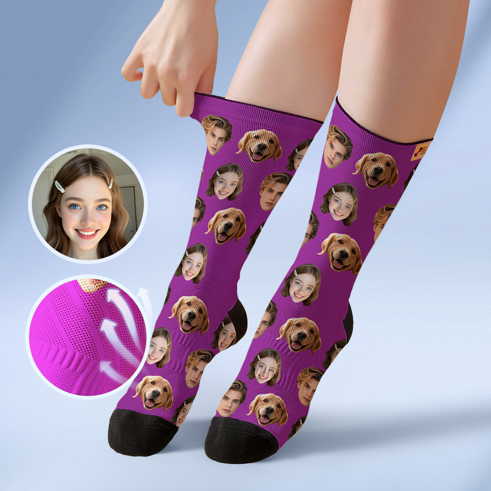 Custom Face Socks Personalized Socks with Faces Photo Blue Funny Gift Photo Family Socks - myfacesockseu