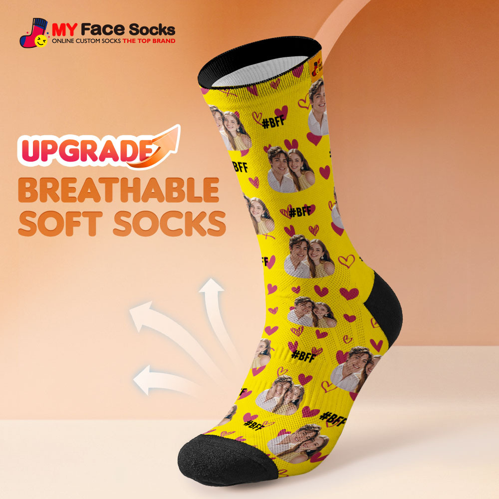 Custom Face Socks #BFF Add Multiple Photos Gift for Besties Personalized Face Socks - myfacesockseu