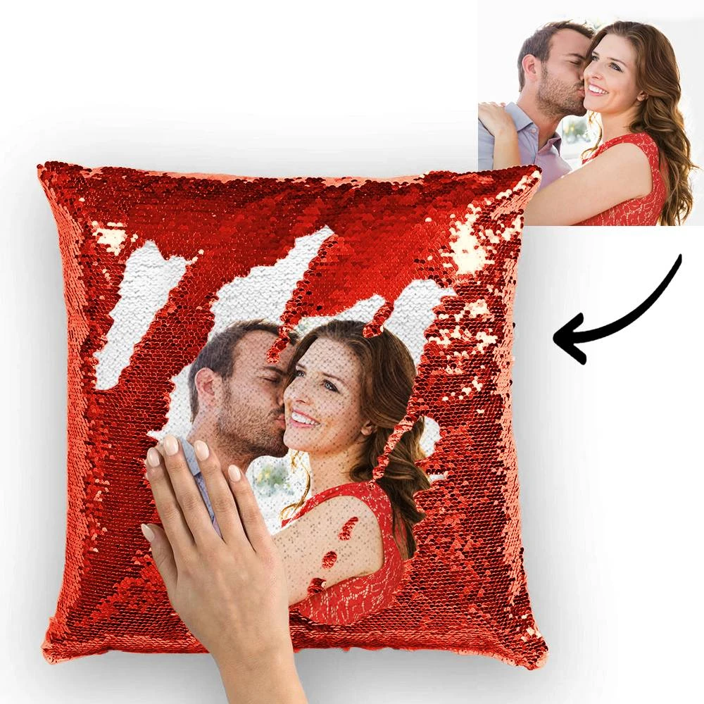 Custom Couple Photo Magic Sequins Pillow Multicolor Sequin Cushion 15.75inch*15.75inch - Best Gift - MyFaceSocksEU