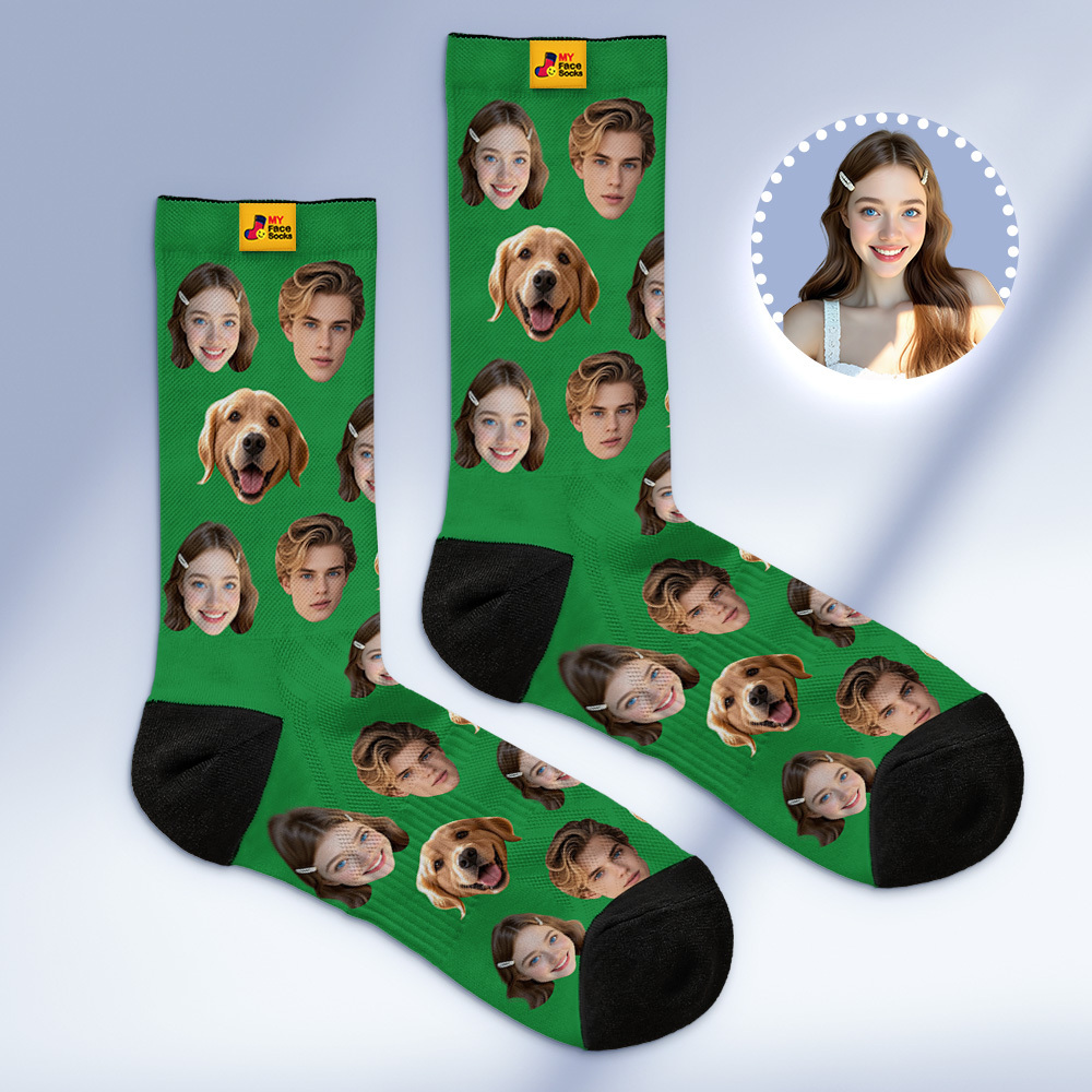 Custom Face Socks Personalized Socks with Faces Photo Blue Funny Gift Photo Family Socks - myfacesockseu