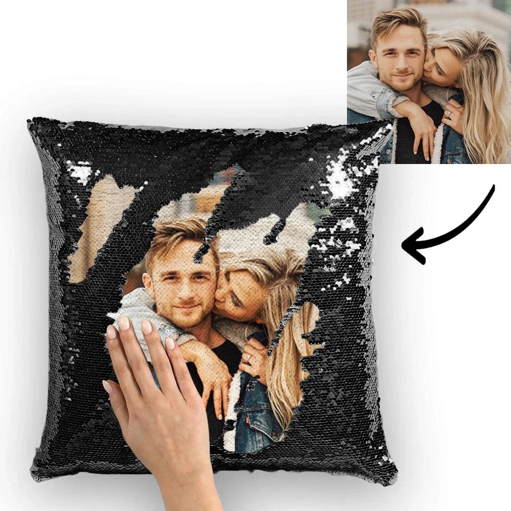 Custom Couple Photo Magic Sequins Pillow Multicolor Sequin Cushion 15.75inch*15.75inch - Best Gift - MyFaceSocksEU