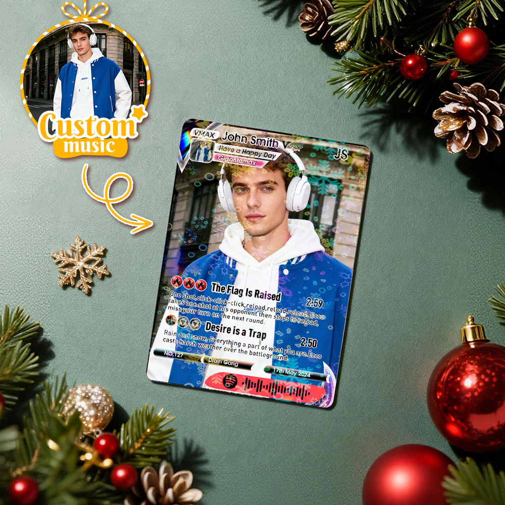 Personalized Photo Trading Card Custom Music Red Audio Track Code Card Valentine Christmas Card Photo Gift With Optional Film Styles Card - myfacesockseu