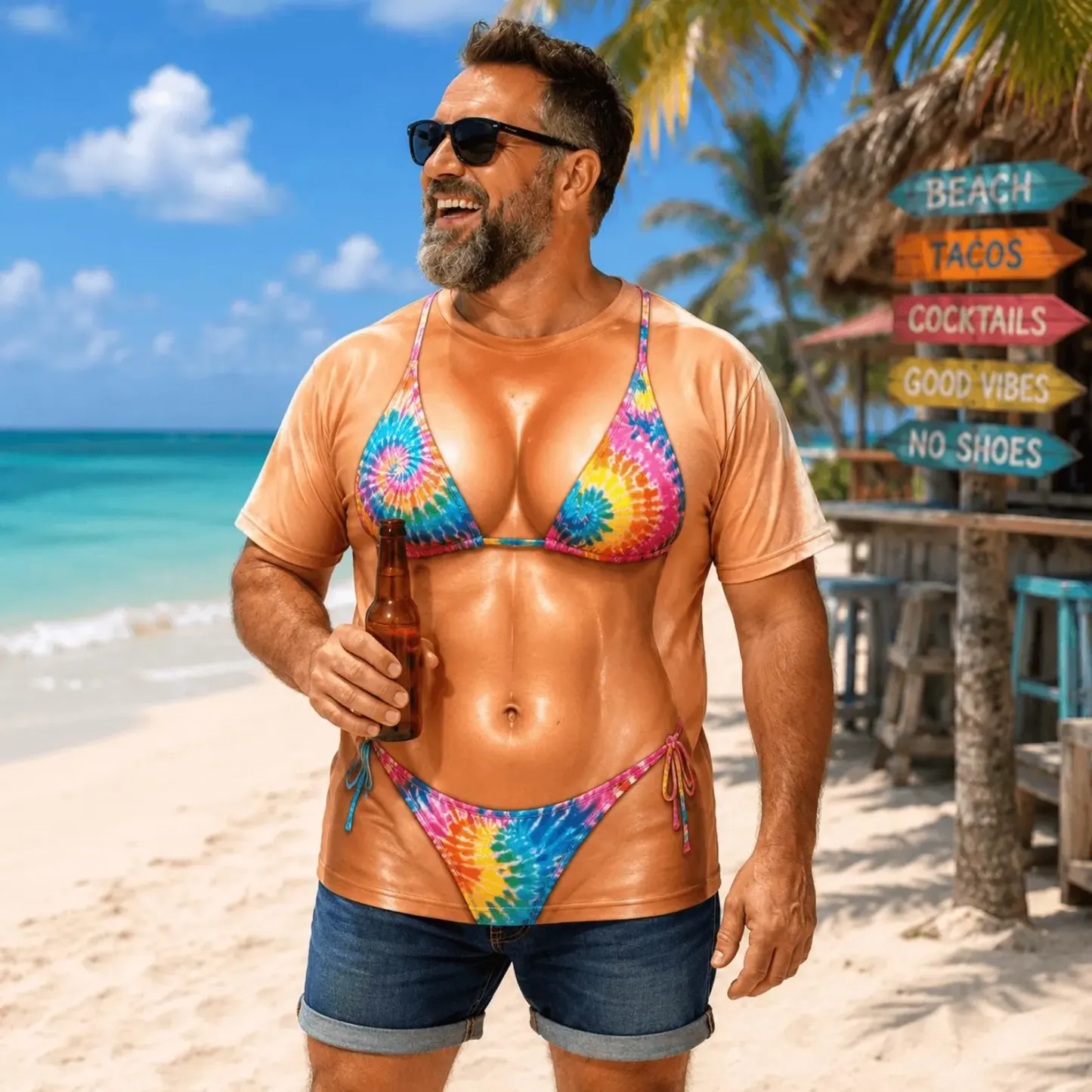 Custom Funny Fake Bikini Body 3D T Shirt, Beach Party Shirt, Bachelor Party Matching Shirts, 3D Printed Bikini Graphic Tee, Gag Gift Men - myfacesockseu