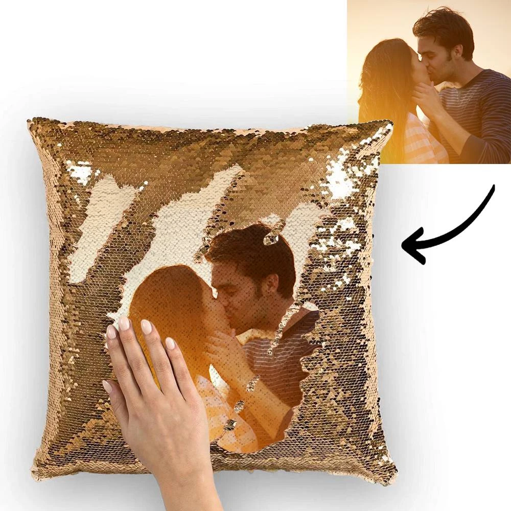 Custom Couple Photo Magic Sequins Pillow Multicolor Sequin Cushion 15.75inch*15.75inch - Best Gift - MyFaceSocksEU