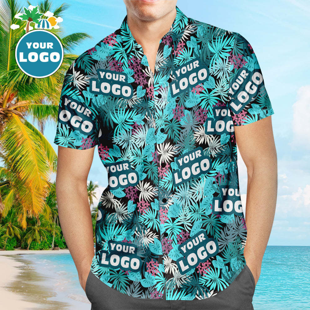 Custom Logo Hawaiian Shirts Summer Leaves Design Personalized Aloha Beach Shirt For Men - MyFaceSocksEU