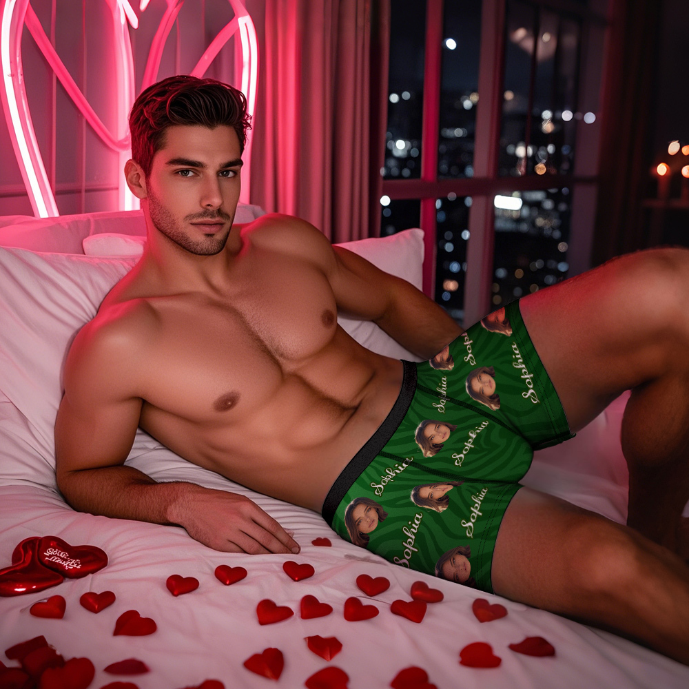 Custom Face and Text White Stripe Boxer Shorts Men's Face Valentine's Day Gifts - myfacesockseu