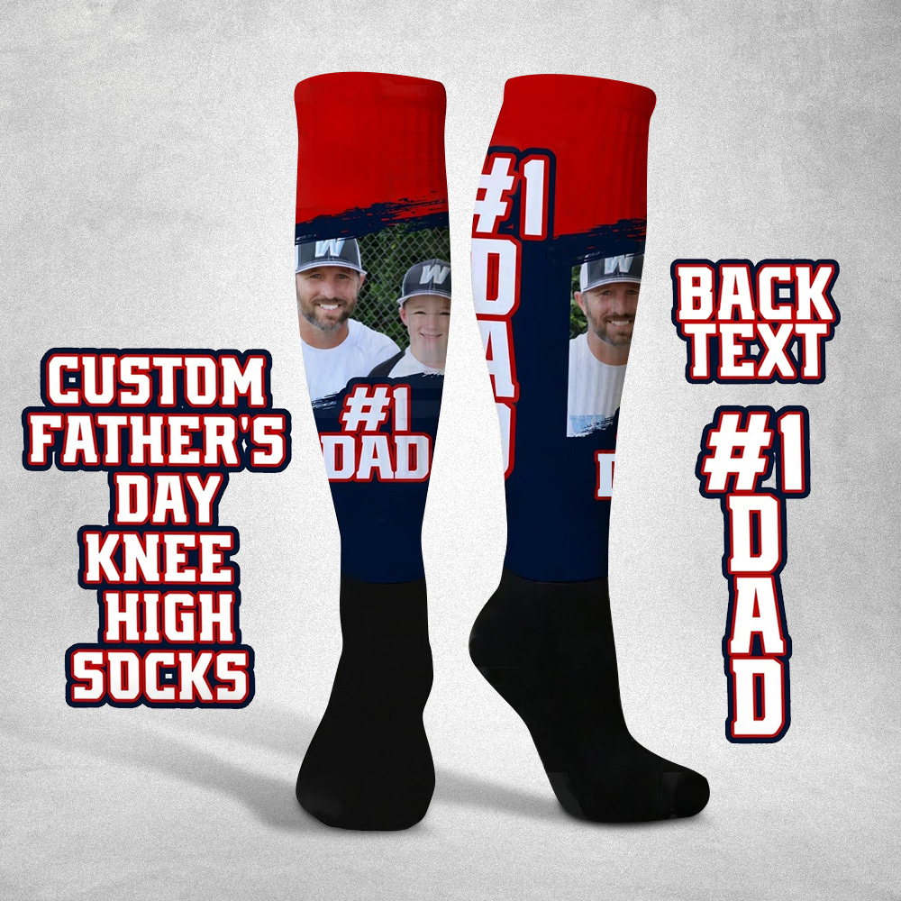 Custom #1 DAD Knee High Socks Personalized Compression Father's Day Tournament Sport Team Baseball Softball Soccer - myfacesockseu