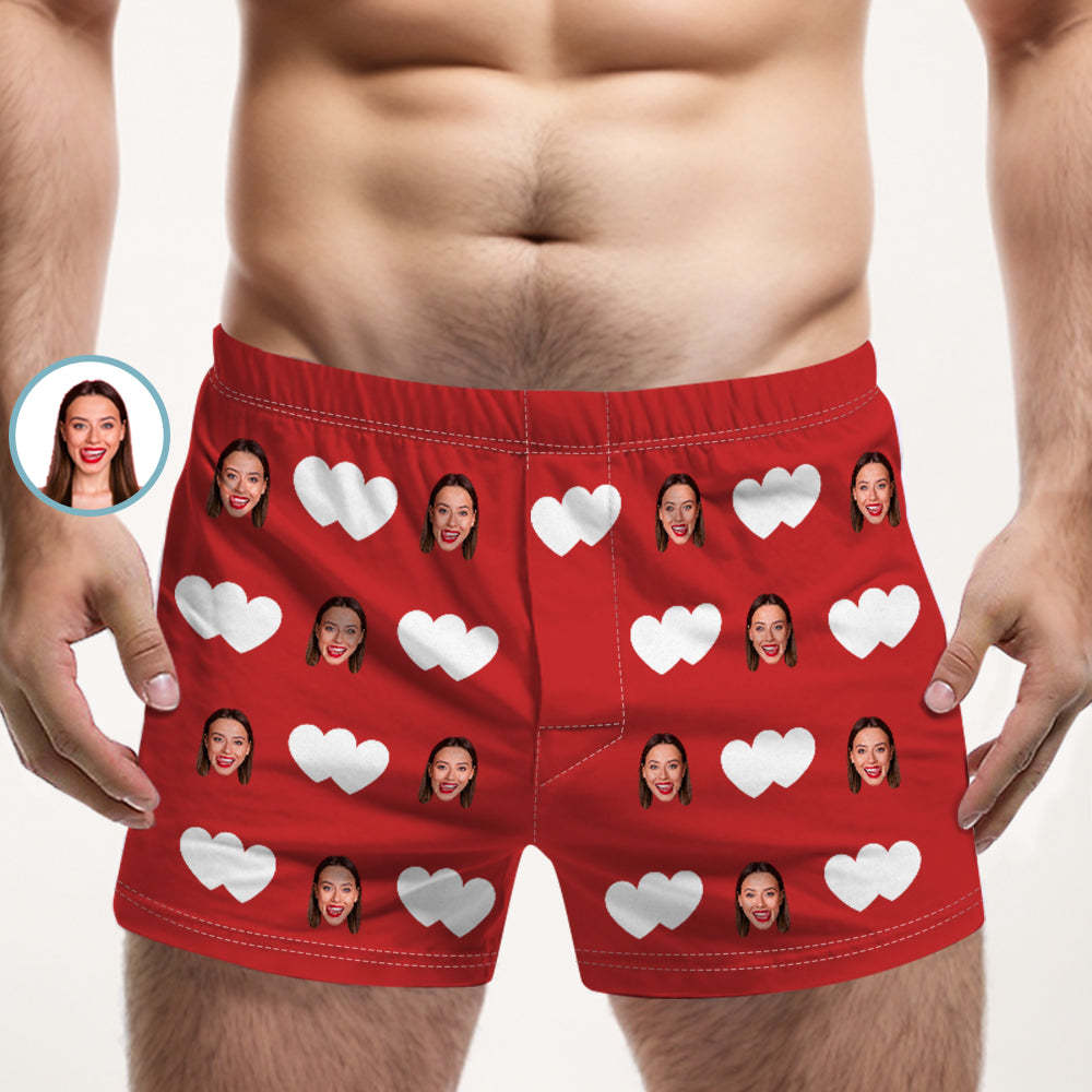 Custom Face Multicolor Boxer Shorts Red Heart Personalized Photo Underwear Gift for Him - MyFaceSocksEU