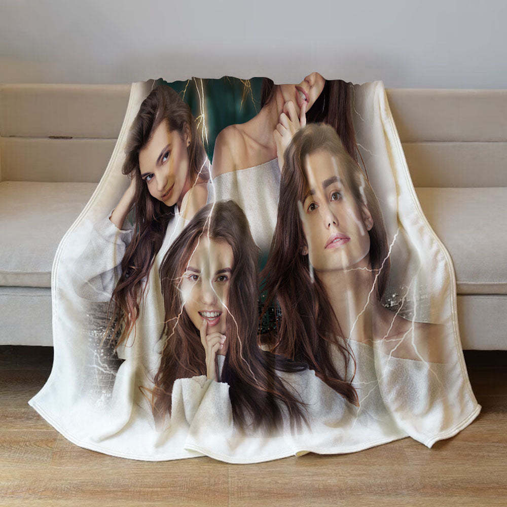 Custom Photo Vintage Tee Personalized Name Blankets Gifts for Lovers - MyFaceSocksEU