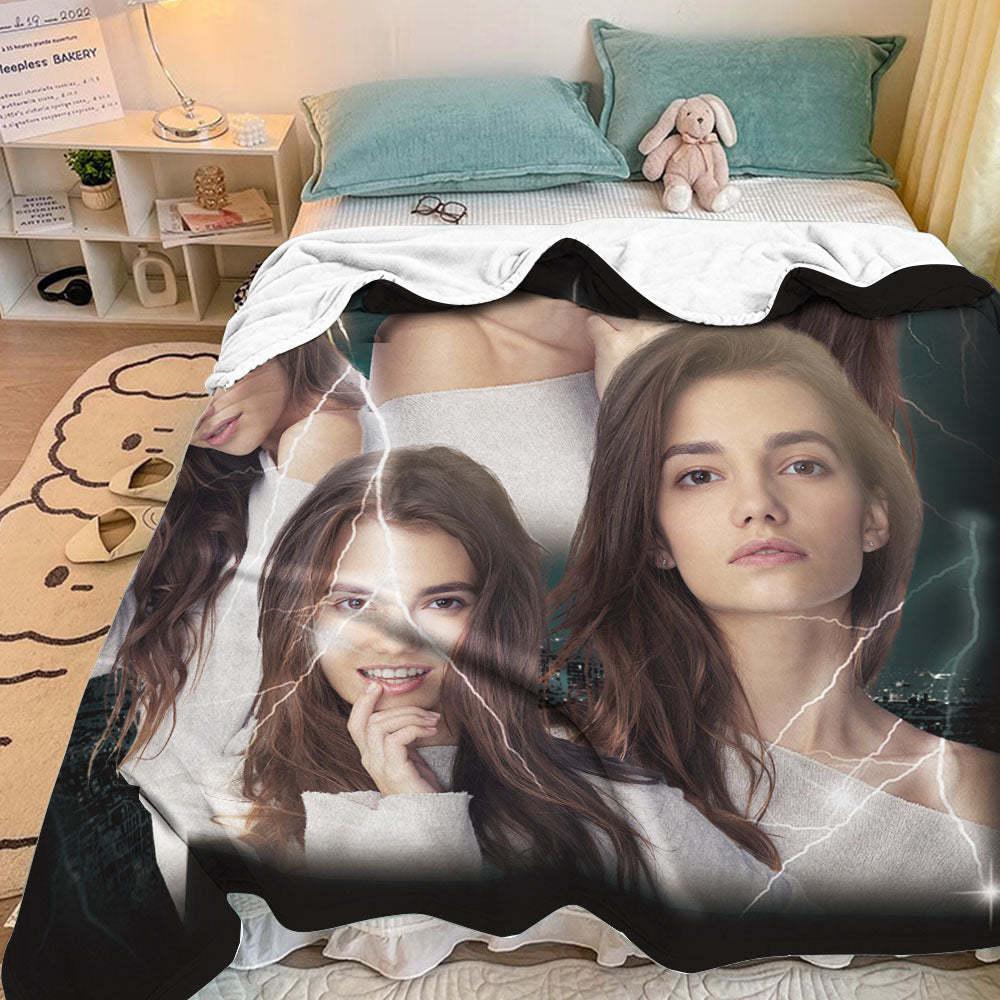 Custom Photo Vintage Tee Personalized Name Blankets Gifts for Lovers - MyFaceSocksEU