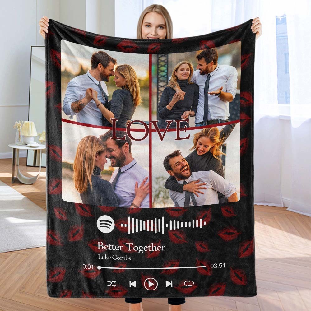 Custom Photo Blanket Spotify Music Code Blanket Valentine's Day Gift - MyFaceSocksEU