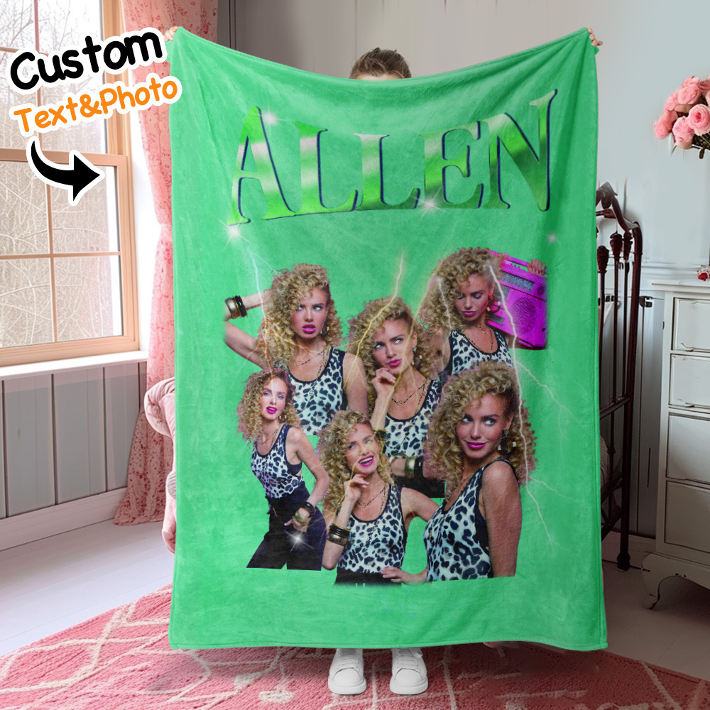 Personalized Photo Vintage Blanket Custom Mothers Day Gift for Mom with Family Photos and Names - myfacesockseu