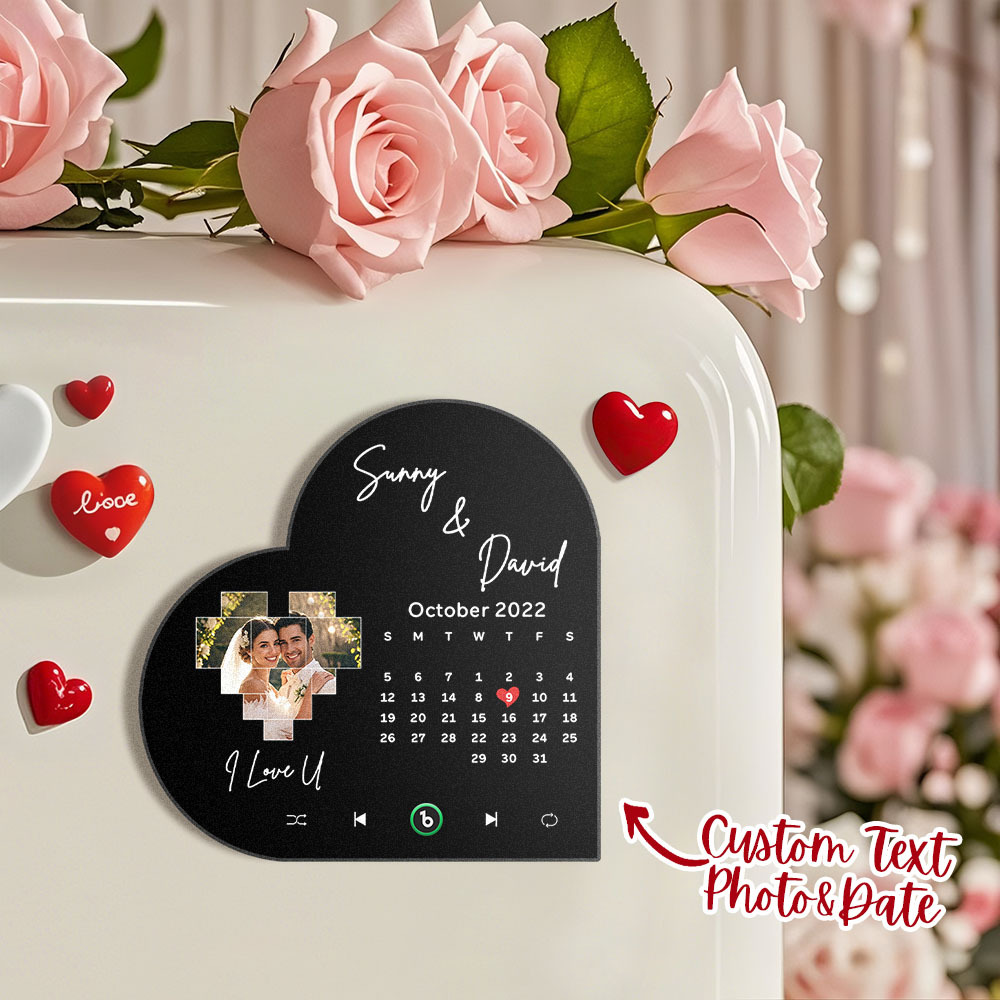 Custom Music Fridge Magnet Personalized Heart Photo Calendar Fridge Magnet With Music That Can Play Music Supports Bluetooth Connectivity Calendar Wedding Gifts for Couple