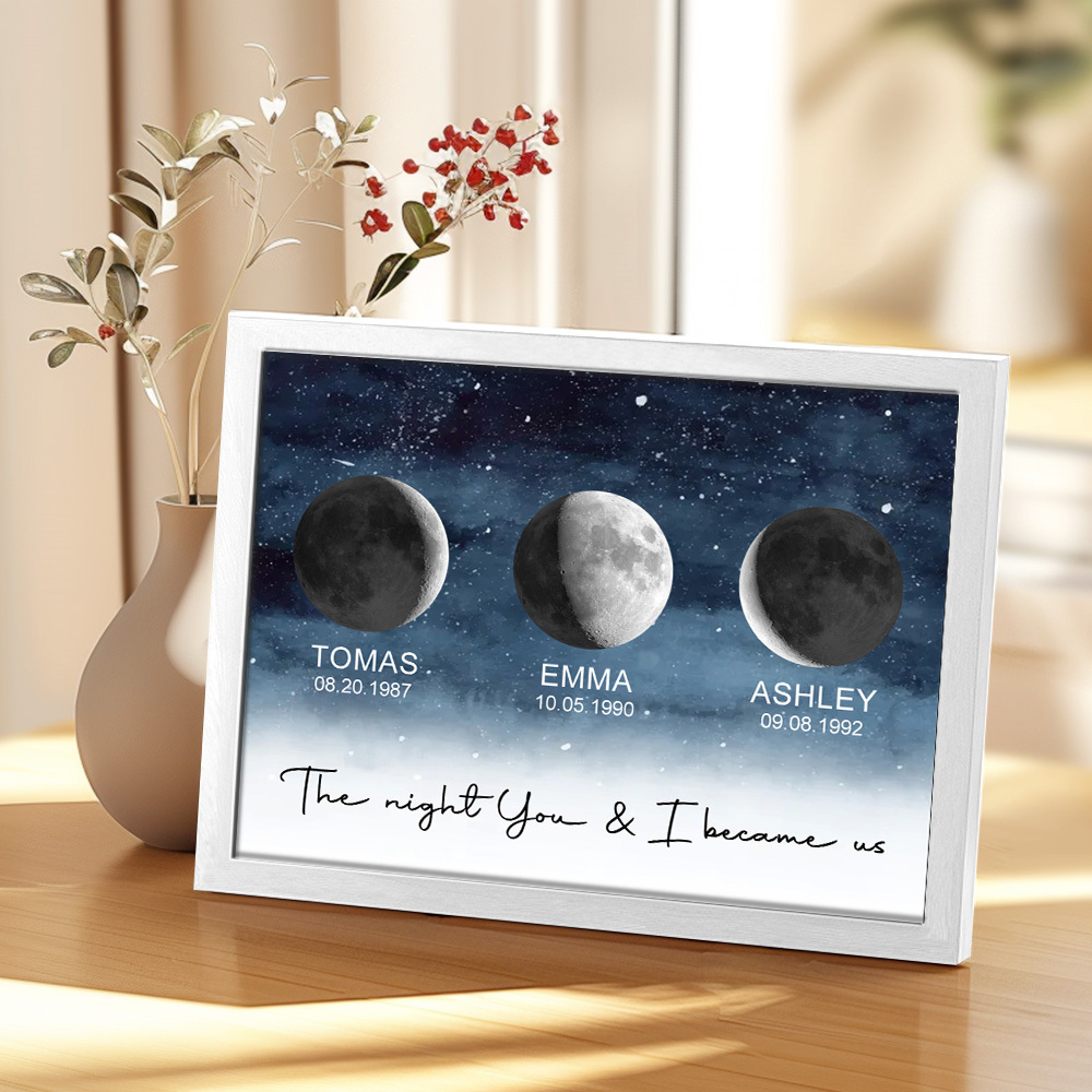 Custom Moon Phase Print Frame Personalized Moon Phase Wooden Frame Ornaments Anniversary Gifts for Her Him - myfacesockseu